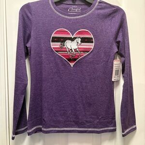 Cowgirl Hardware Purple Long Sleeve Kids Tee with Horse Heart Design L 10/12 NEW